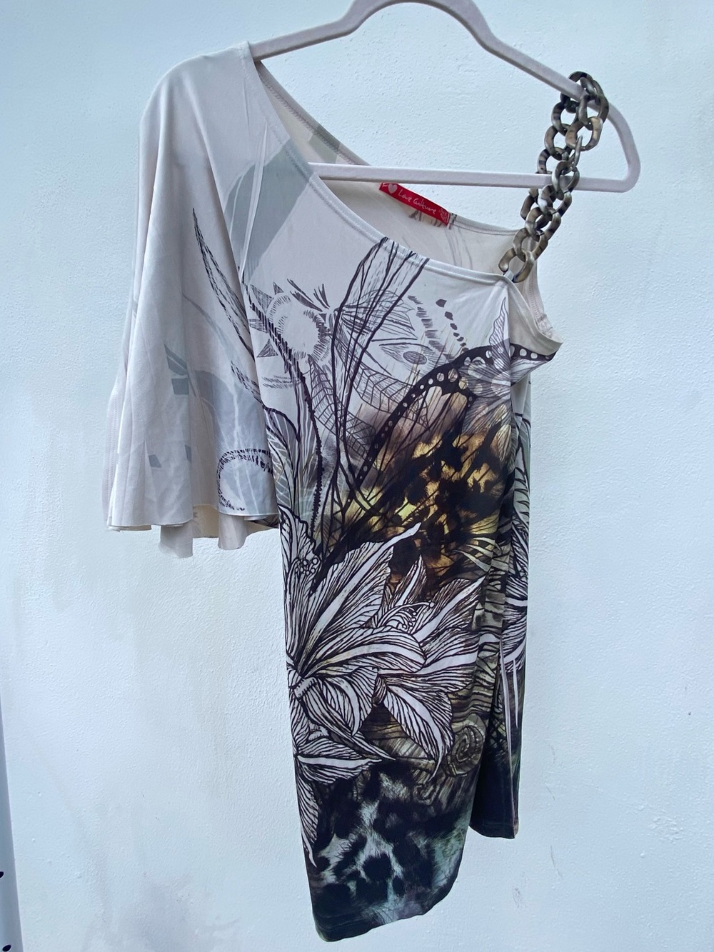 Y2K Dark Fairy Crean Multicolor One Shoulder Dark Butterfly Dress Size Medium